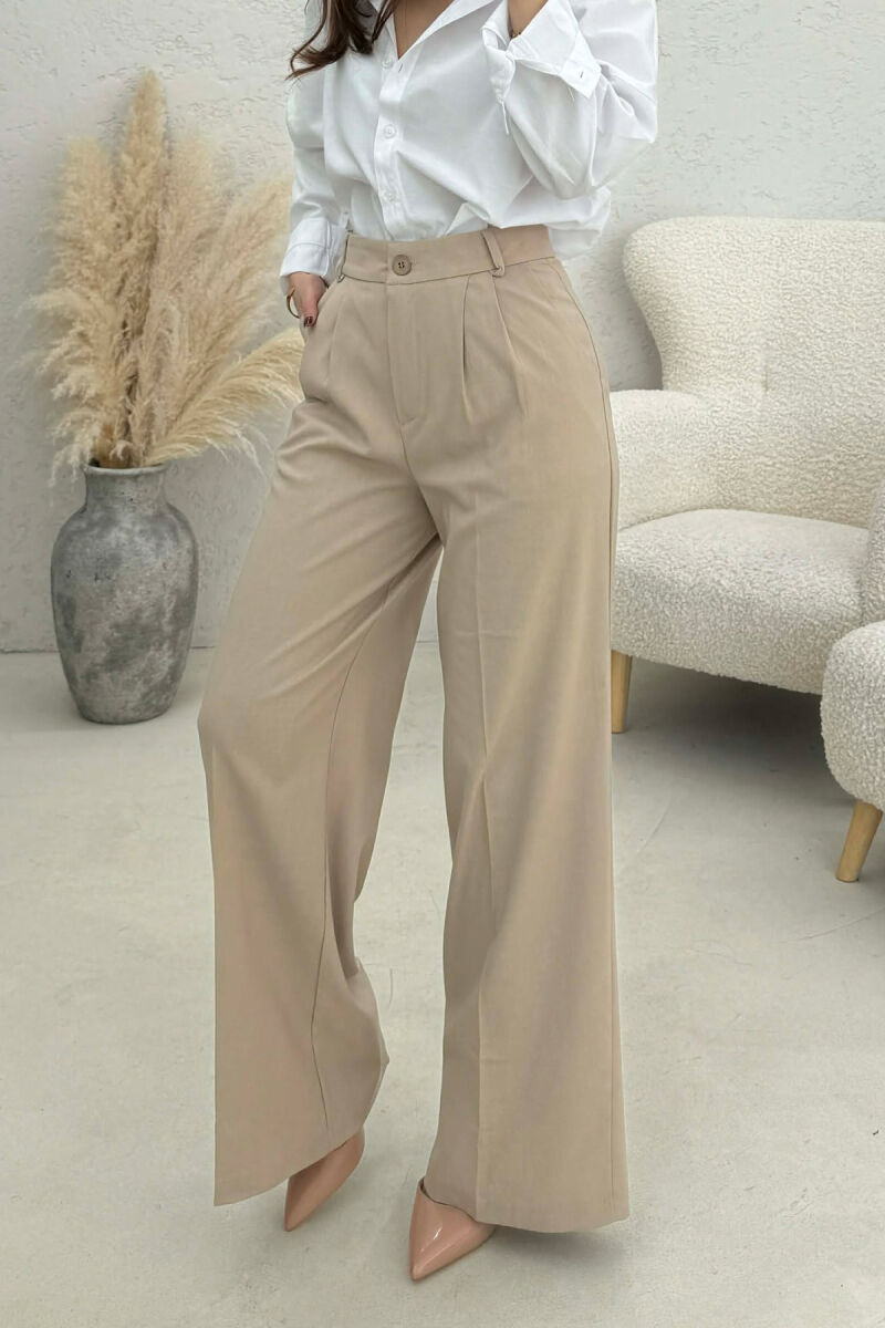 WIDE LEG ONE COLOR WOMEN TROUSERS BEIGE/BEZHE - 4