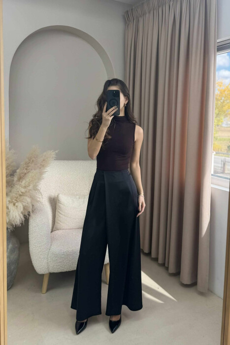 WIDE LEG ONE COLOR WOMEN TROUSERS BLACK/ E ZEZE - 2