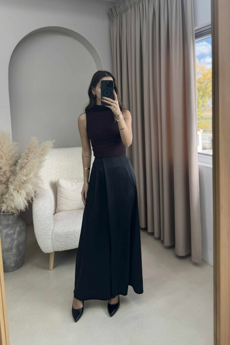 WIDE LEG ONE COLOR WOMEN TROUSERS BLACK/ E ZEZE - 3