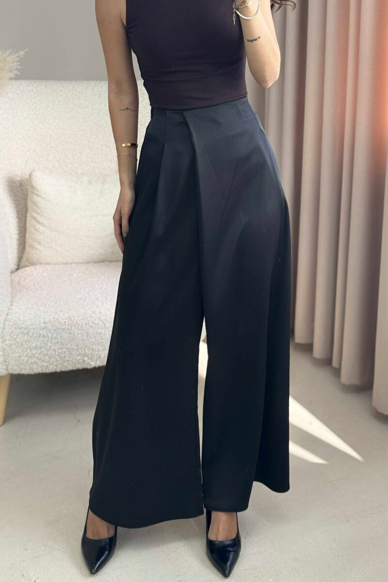 WIDE LEG ONE COLOR WOMEN TROUSERS BLACK/ E ZEZE - 1