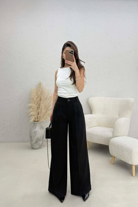 WIDE LEG ONE COLOR WOMEN TROUSERS BLACK/ E ZEZE - KLAUDIO FASHION