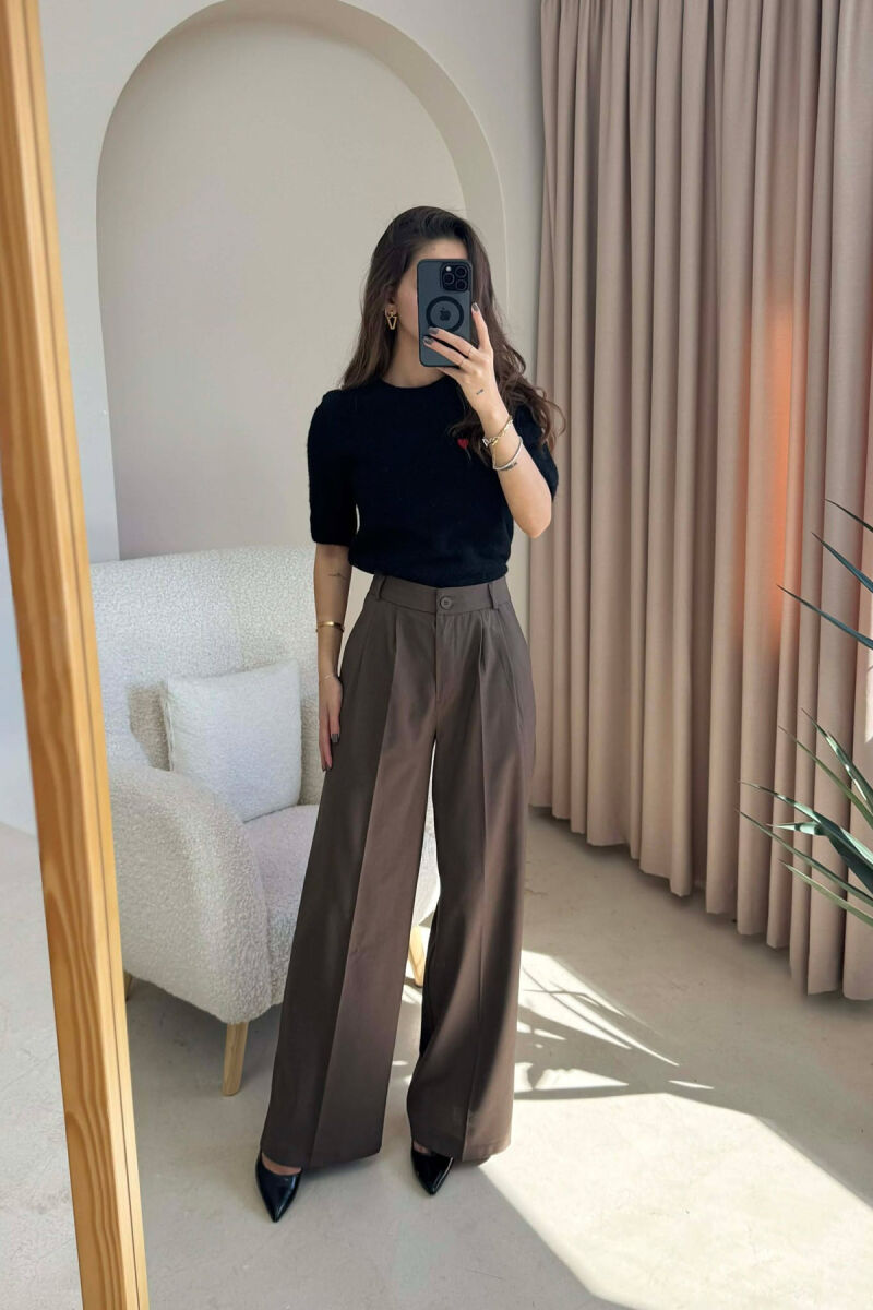 WIDE LEG ONE COLOR WOMEN TROUSERS DARK BROWN/KAE - 2