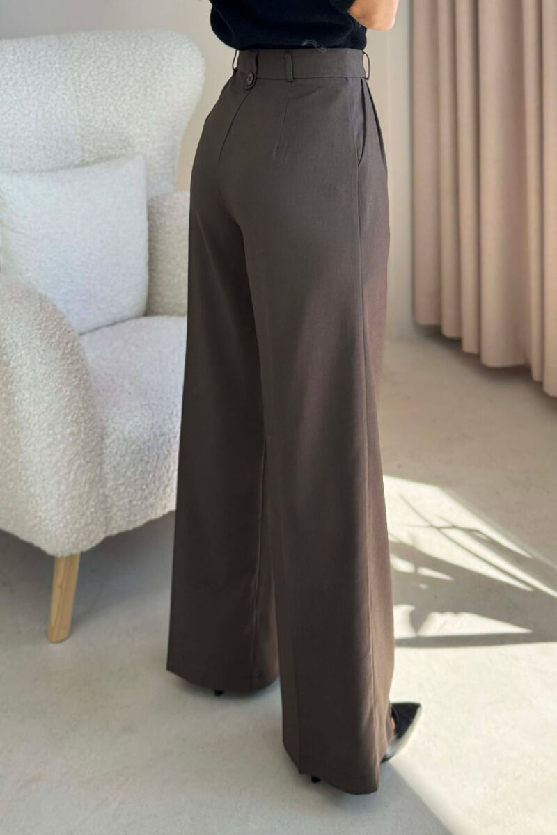 WIDE LEG ONE COLOR WOMEN TROUSERS DARK BROWN/KAE - 3