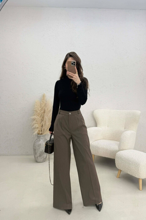 WIDE LEG ONE COLOR WOMEN TROUSERS DARK GREEN/JEE 