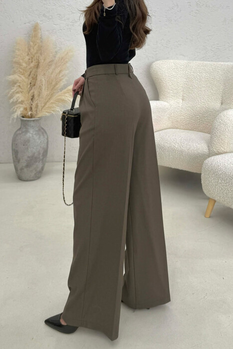 WIDE LEG ONE COLOR WOMEN TROUSERS DARK GREEN/JEE - 3