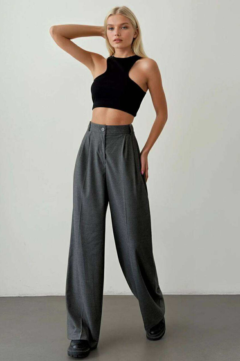 WIDE LEG ONE COLOR WOMEN TROUSERS DARK GREY/GEE - 1