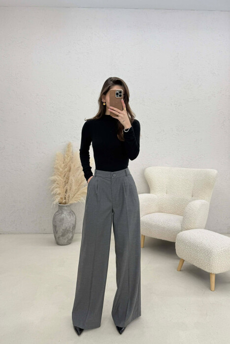 WIDE LEG ONE COLOR WOMEN TROUSERS GREY/GRI 