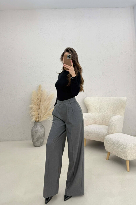 WIDE LEG ONE COLOR WOMEN TROUSERS GREY/GRI - 4