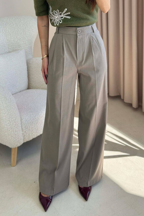 WIDE LEG ONE COLOR WOMEN TROUSERS OLIVE/ULLI 