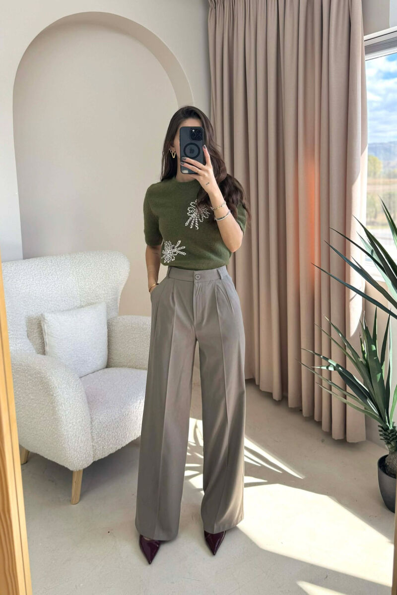 WIDE LEG ONE COLOR WOMEN TROUSERS OLIVE/ULLI - 2