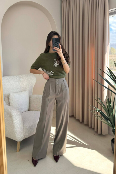 WIDE LEG ONE COLOR WOMEN TROUSERS OLIVE/ULLI - 3