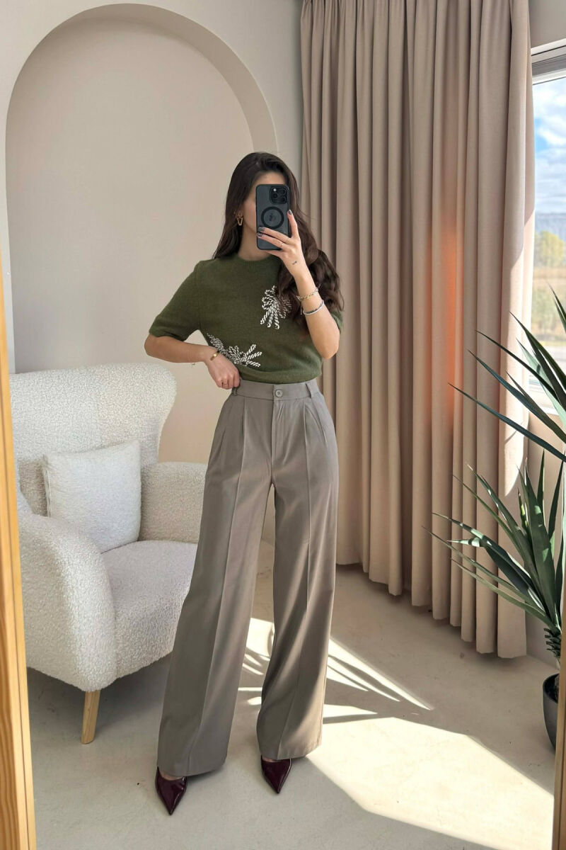 WIDE LEG ONE COLOR WOMEN TROUSERS OLIVE/ULLI - 3