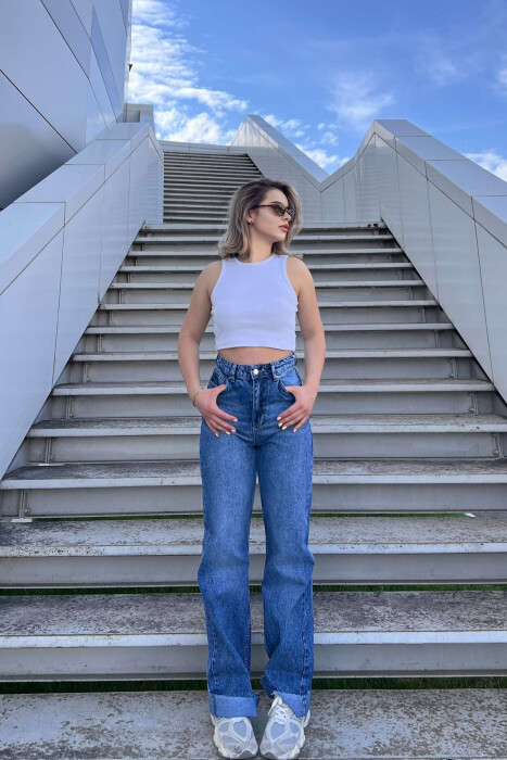 WIDE LEG SIMPLE WOMEN JEANS BLUE/BLU - 5