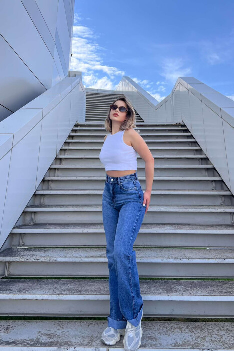 WIDE LEG SIMPLE WOMEN JEANS BLUE/BLU - 6