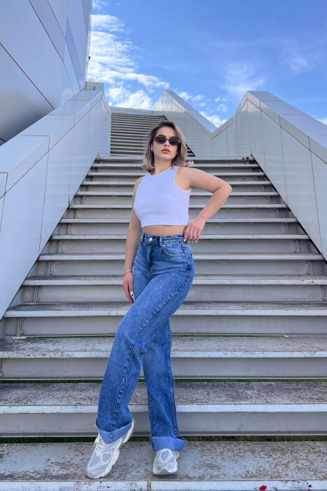 WIDE LEG SIMPLE WOMEN JEANS BLUE/BLU - 7