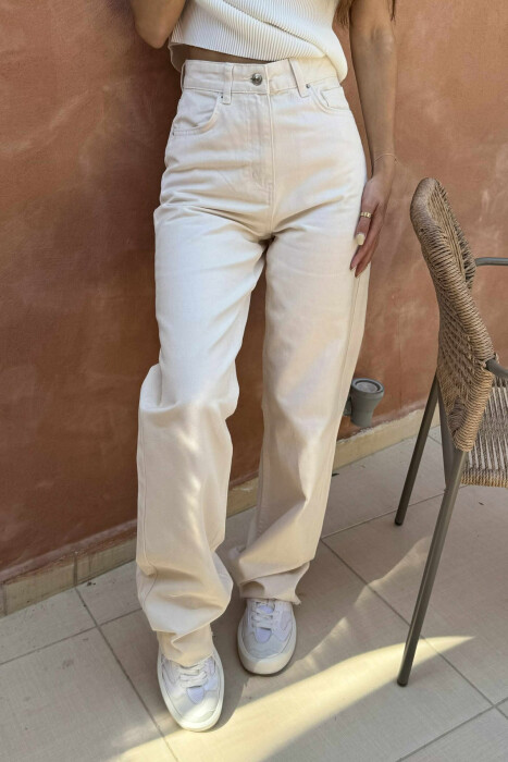 WIDE LEG SIMPLE WOMEN JEANS CREAM/KREM 