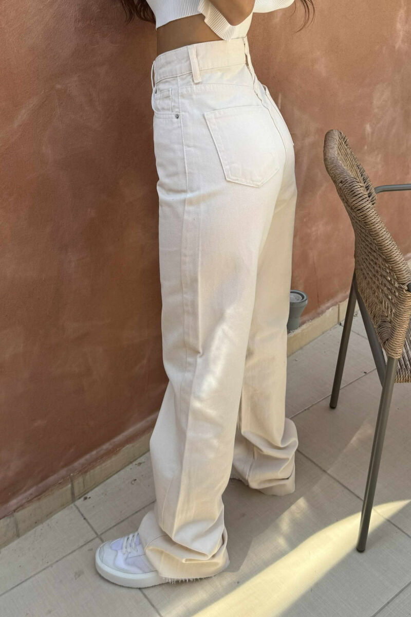 WIDE LEG SIMPLE WOMEN JEANS CREAM/KREM - 4