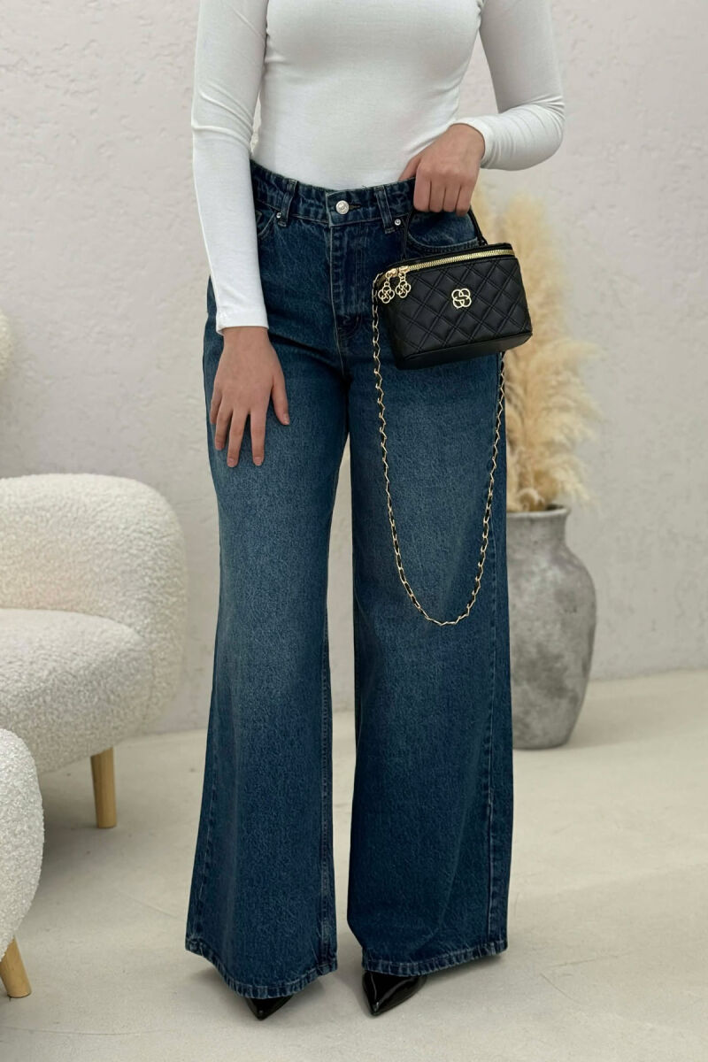 WIDE LEG SIMPLE WOMEN JEANS DARK BLUE/BEE - 3