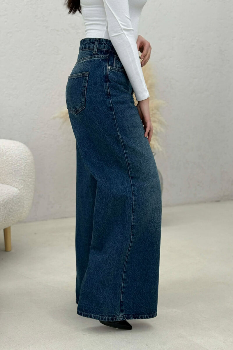 WIDE LEG SIMPLE WOMEN JEANS DARK BLUE/BEE - 5