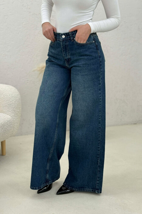 WIDE LEG SIMPLE WOMEN JEANS DARK BLUE/BEE - 7