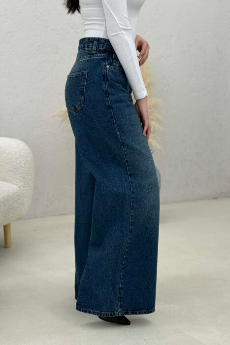 WIDE LEG SIMPLE WOMEN JEANS DARK BLUE/BEE - 6