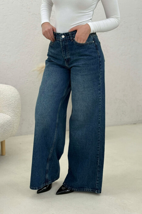 WIDE LEG SIMPLE WOMEN JEANS DARK BLUE/BEE - 8