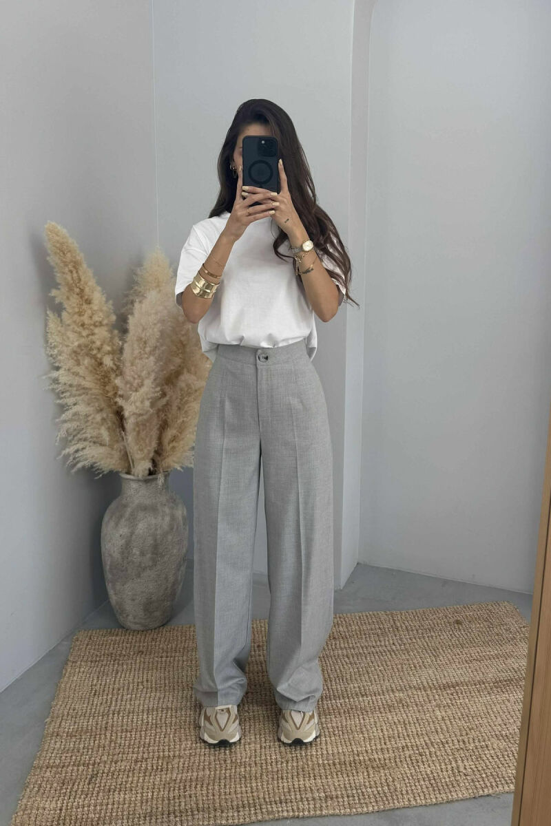 WIDE LEG SIMPLE WOMEN TROUSERS LIGHT GREY/GZ - 6