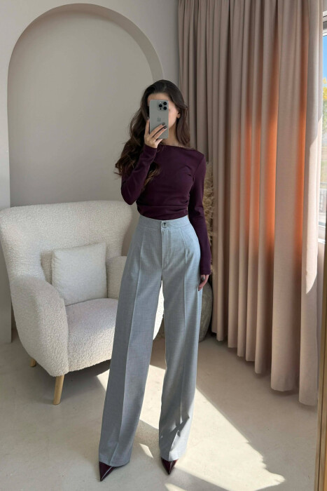 WIDE LEG SIMPLE WOMEN TROUSERS LIGHT GREY/GZ - 1