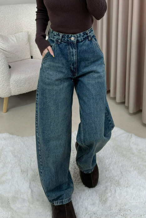 WIDE LEG WOMEN JEANS DARK BLUE/BEE 