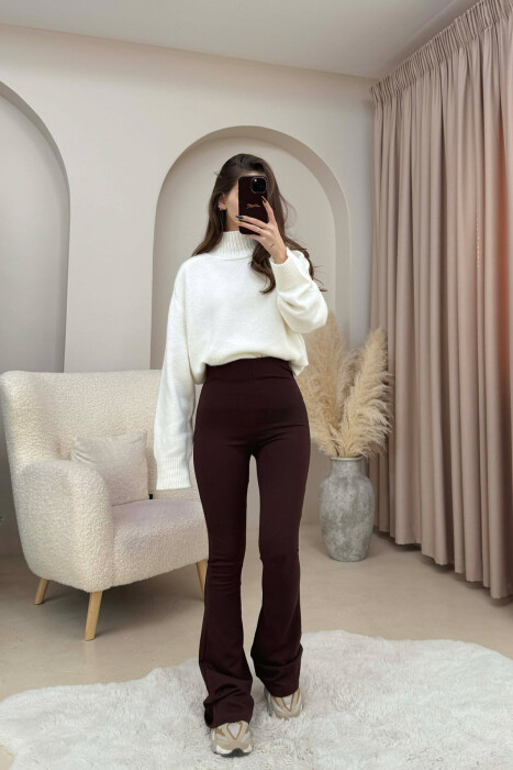 WIDE LEG WOMEN LEGGINGS BROWN/KAFE - 2