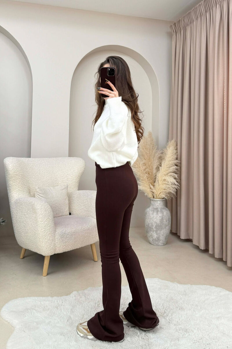 WIDE LEG WOMEN LEGGINGS BROWN/KAFE - 3