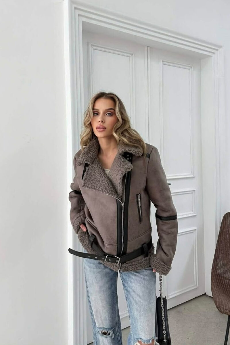 WOOL BELT WOMAN JACKET GREY/GRI - 1