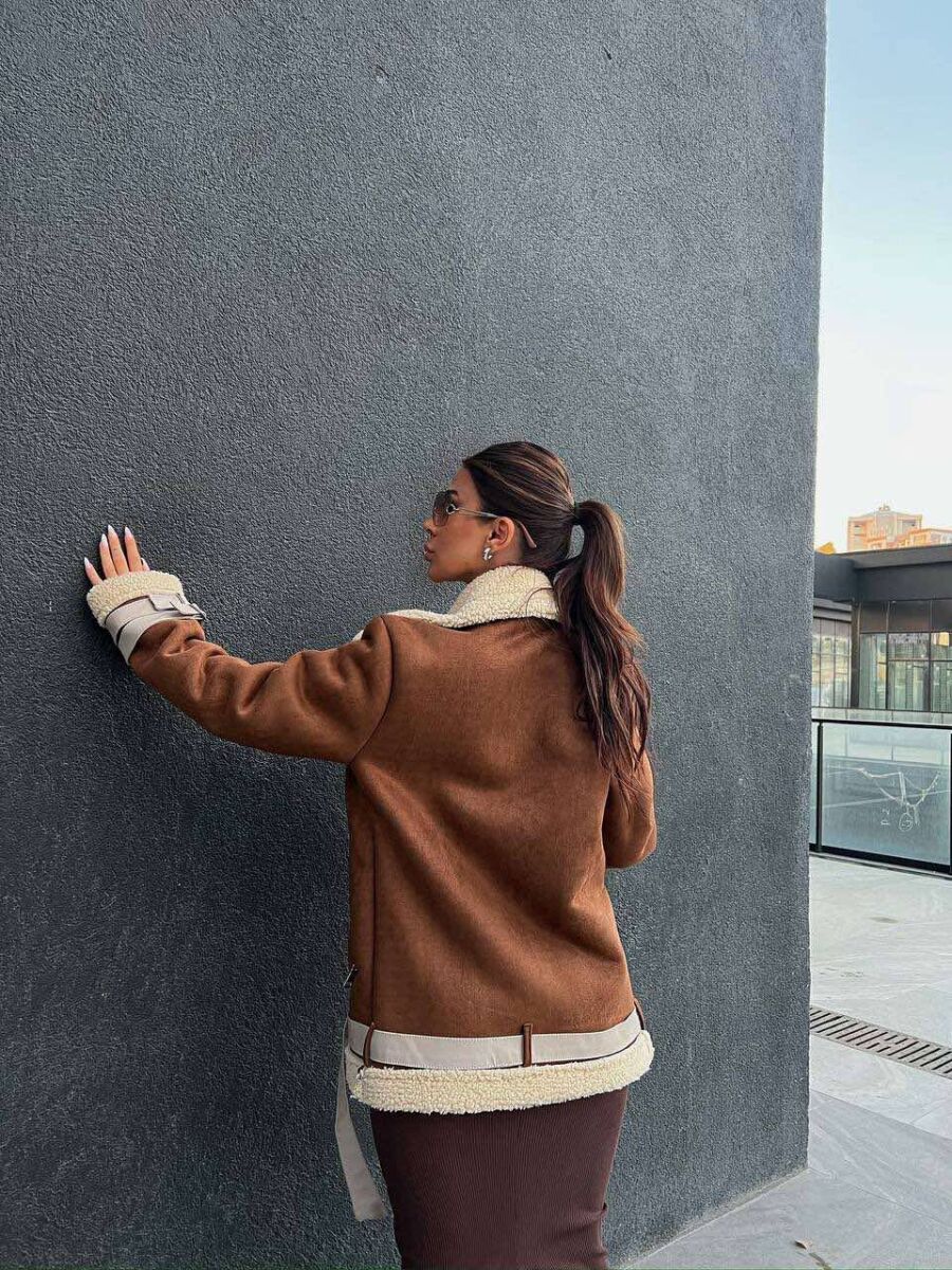 WOOL BELT WOMAN JACKET LIGHT BROWN/KAZB - 2