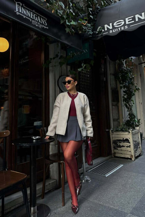 WOOL SIMPLE WOMEN JACKET CREAM/KREM - 2