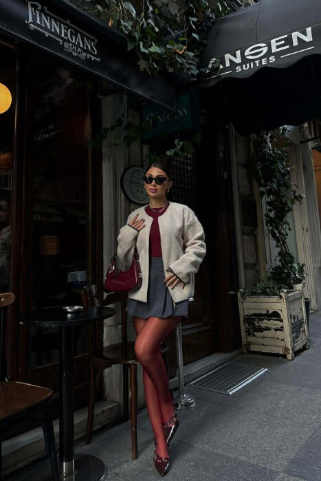 WOOL SIMPLE WOMEN JACKET CREAM/KREM - 3