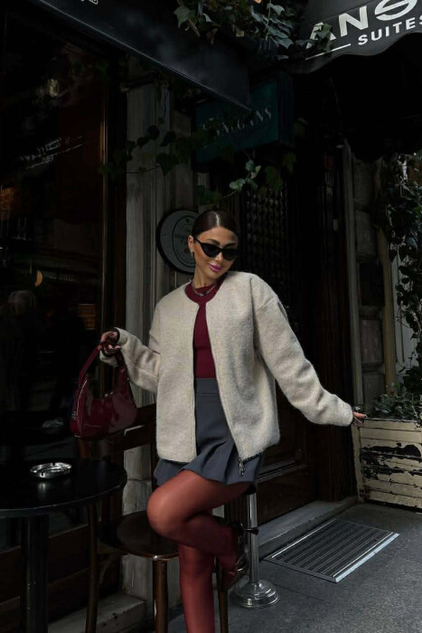 WOOL SIMPLE WOMEN JACKET CREAM/KREM - 5