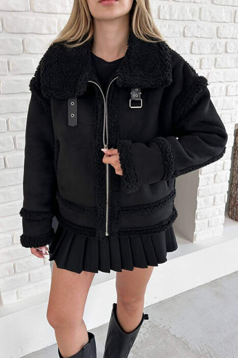 WOOL ZIP UP WOMAN JACKET BLACK/ E ZEZE - 1