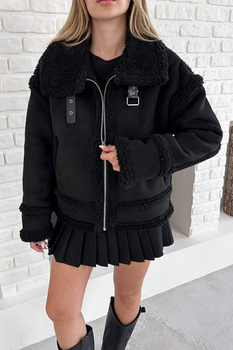 WOOL ZIP UP WOMAN JACKET BLACK/ E ZEZE - 1