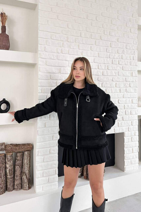 WOOL ZIP UP WOMAN JACKET BLACK/ E ZEZE - 6