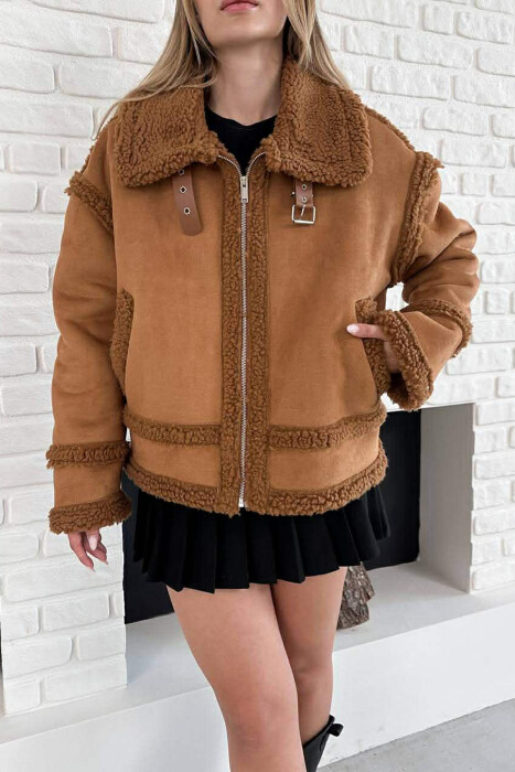 WOOL ZIP UP WOMAN JACKET BROWN/KAFE 