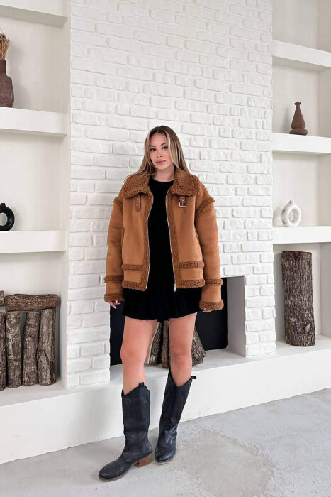 WOOL ZIP UP WOMAN JACKET BROWN/KAFE - 2