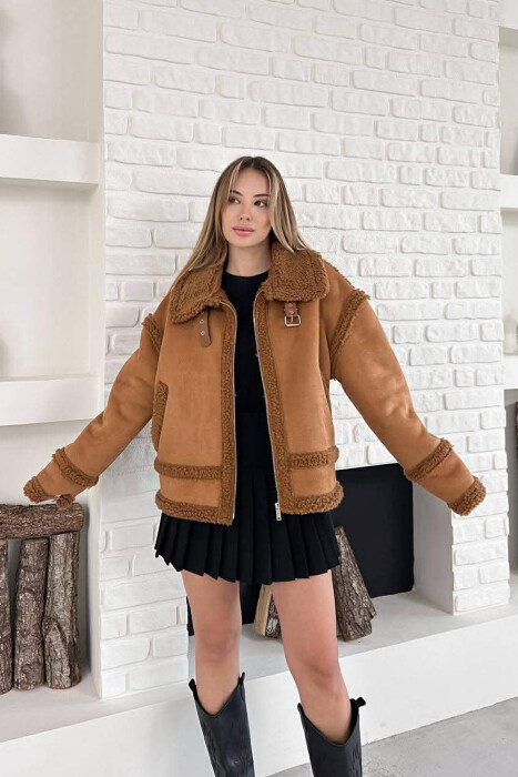 WOOL ZIP UP WOMAN JACKET BROWN/KAFE - 5