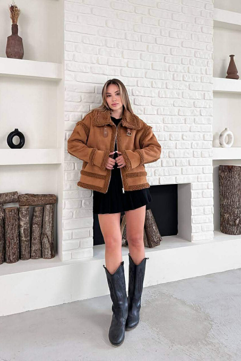 WOOL ZIP UP WOMAN JACKET BROWN/KAFE - 6