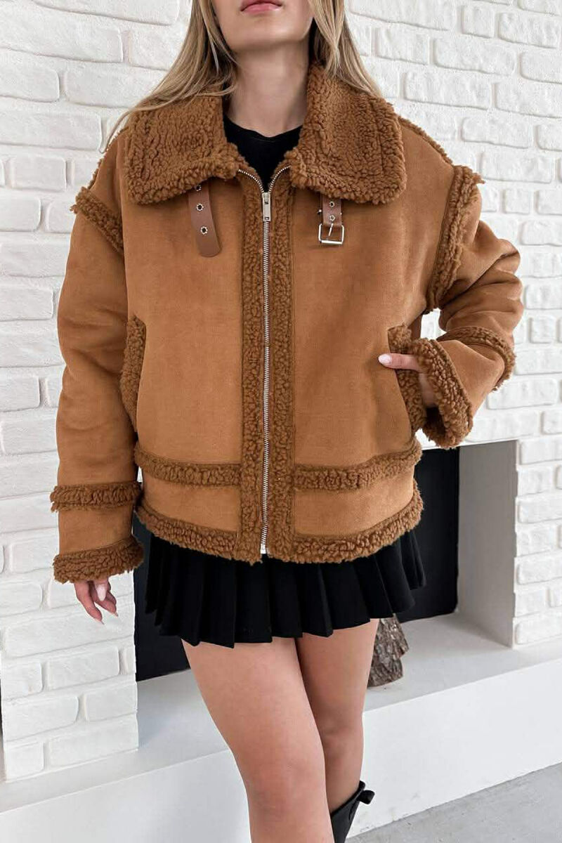 WOOL ZIP UP WOMAN JACKET BROWN/KAFE - 1