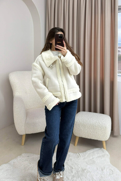 WOOL ZIP UP WOMAN JACKET WHITE-E BARDHE - 2