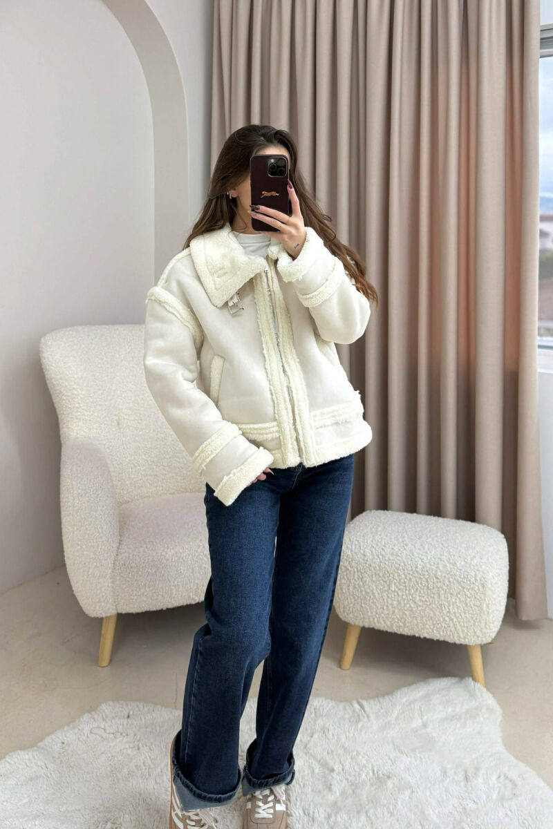 WOOL ZIP UP WOMAN JACKET WHITE-E BARDHE - 2