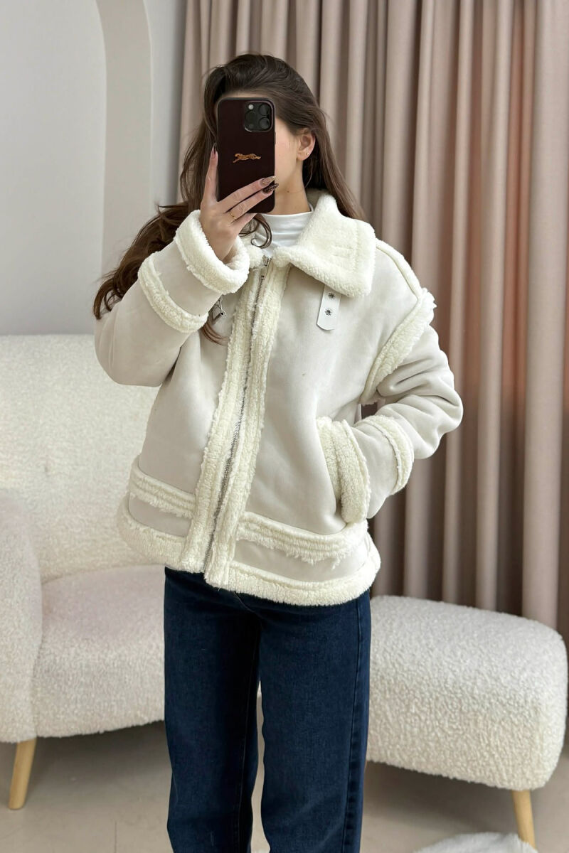 WOOL ZIP UP WOMAN JACKET WHITE-E BARDHE - 4