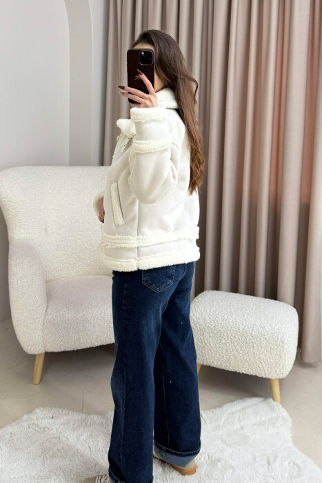 WOOL ZIP UP WOMAN JACKET WHITE-E BARDHE - 5