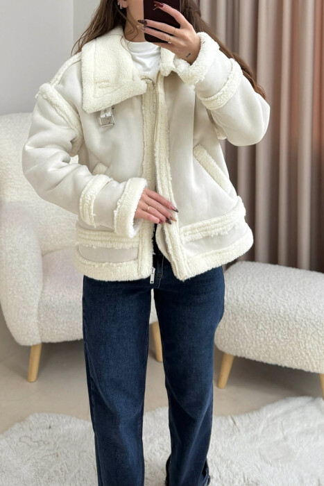WOOL ZIP UP WOMAN JACKET WHITE-E BARDHE 