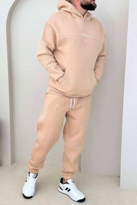 WRITTINGS HOODED MEN FLUFFY SET BEIGE/BEZHE - KLAUDIO FASHION